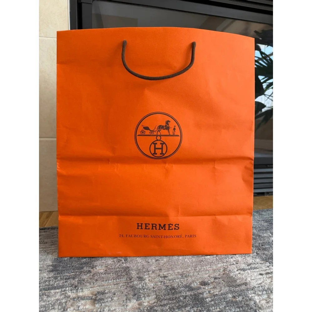 Unisex Hermès Orange & Black Logo Shopping Bag One Size
